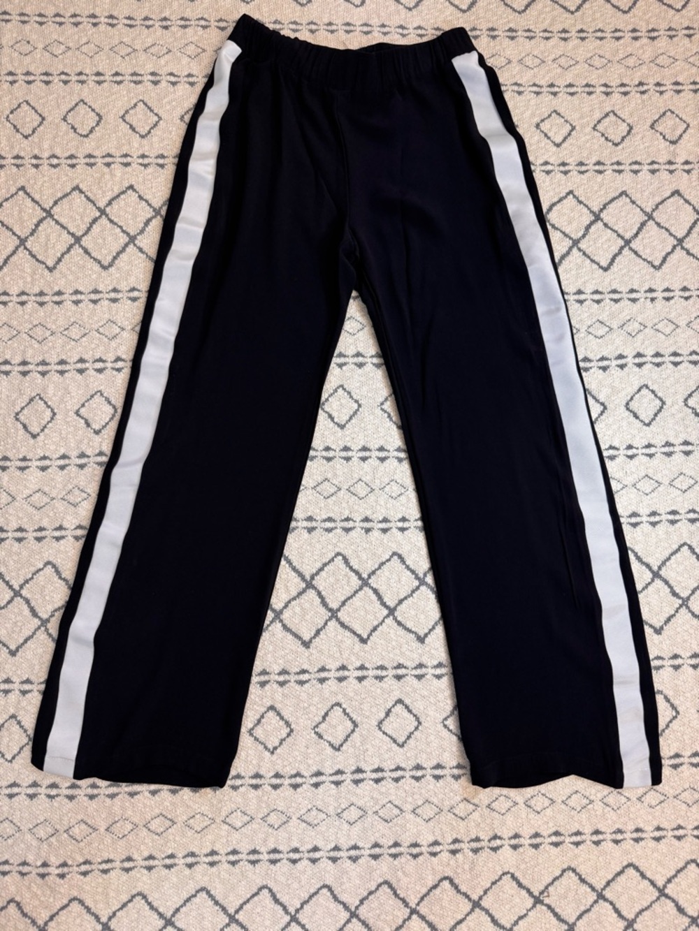 Alexis Black Wide-Leg Pants with White Side Stripes